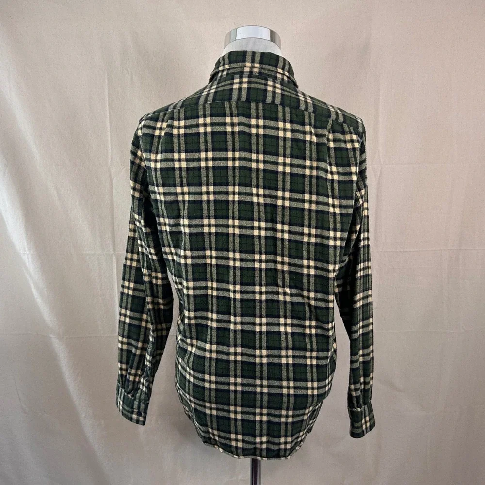 J. Crew Medium Vintage  Flannel Work Shirt Green Yellow Plaid 100% Cotton Mens